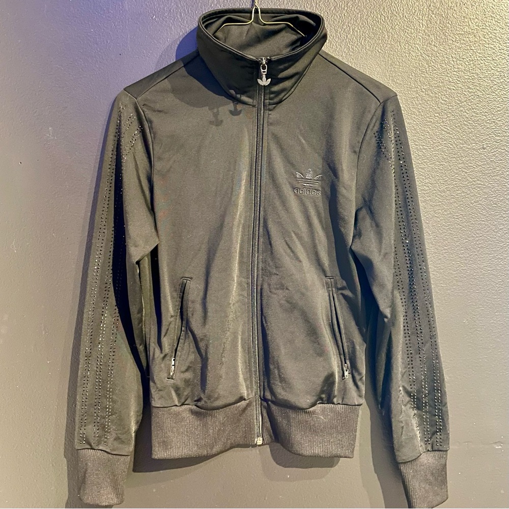 RARE Adidas rhinestone trefoil track jacket